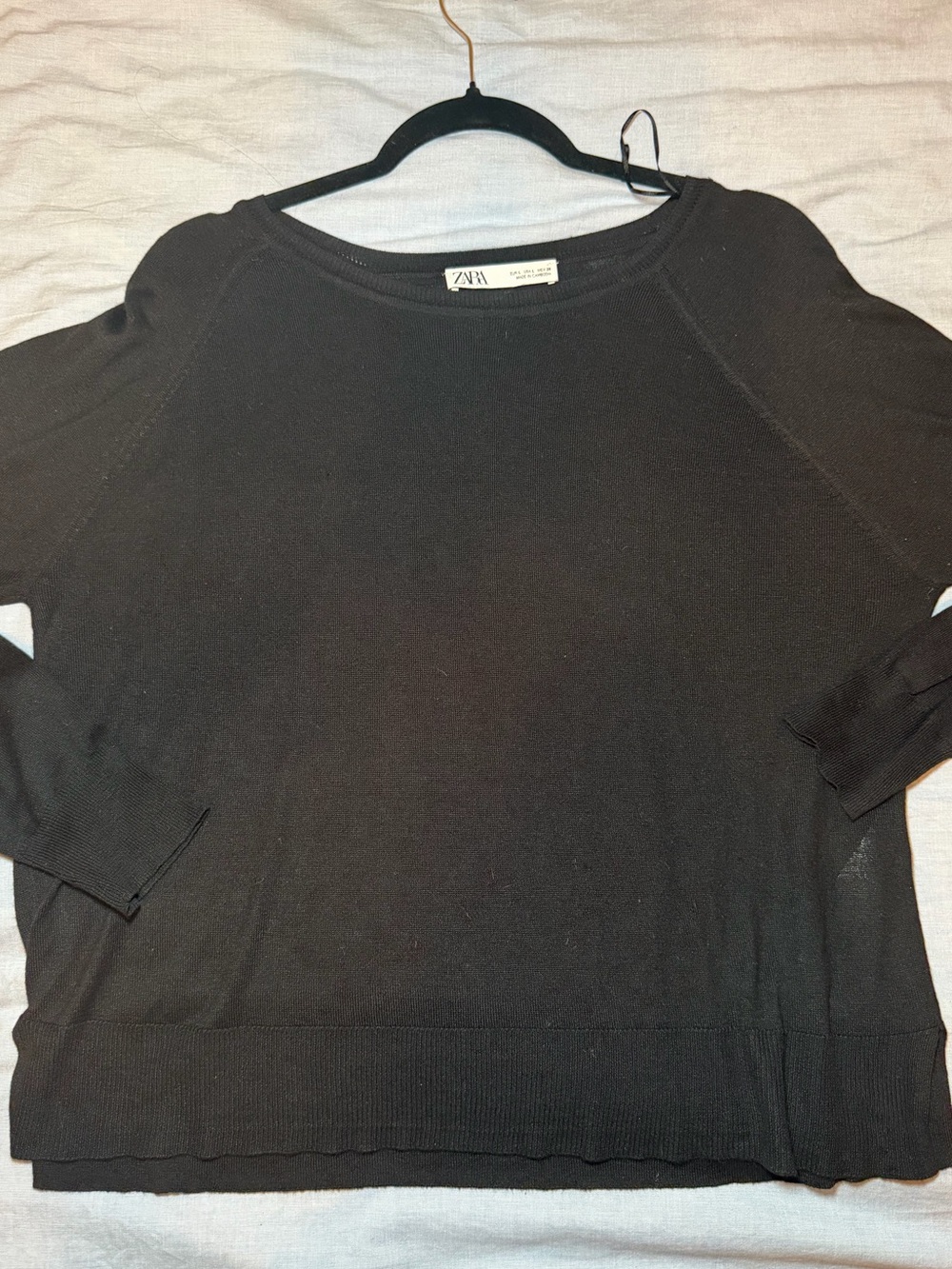 Zara Black Crewneck Lightweight Knit Sweater